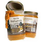 Mighty Paw Barkn Butter jar closeup showing peanut-only ingredients for easy snacking.