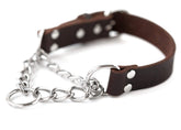 Collar martingale Mighty Paw de cuero marrón con cadena de acero inoxidable