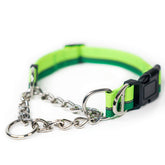 Mighty Paw Martingale Collar 2.0 green closeup shows gentle cinch for training