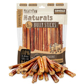 Mighty Paw Naturals bully sticks grass-fed beef, 6-inch length, ideal for extended chew sessions.
