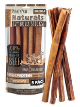 Mighty Paw Naturals bully sticks pack-front view showing a long-lasting dog chew.