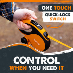 Mighty Paw retractable leash 360° swivel clip for tangle-free outings.