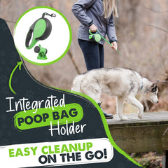 Mighty Paw retractable leash with U-shaped guide reduces tangles during walks.