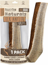 Mighty Paw split elk antler dog chew pack shows a long-lasting natural chew for dogs.