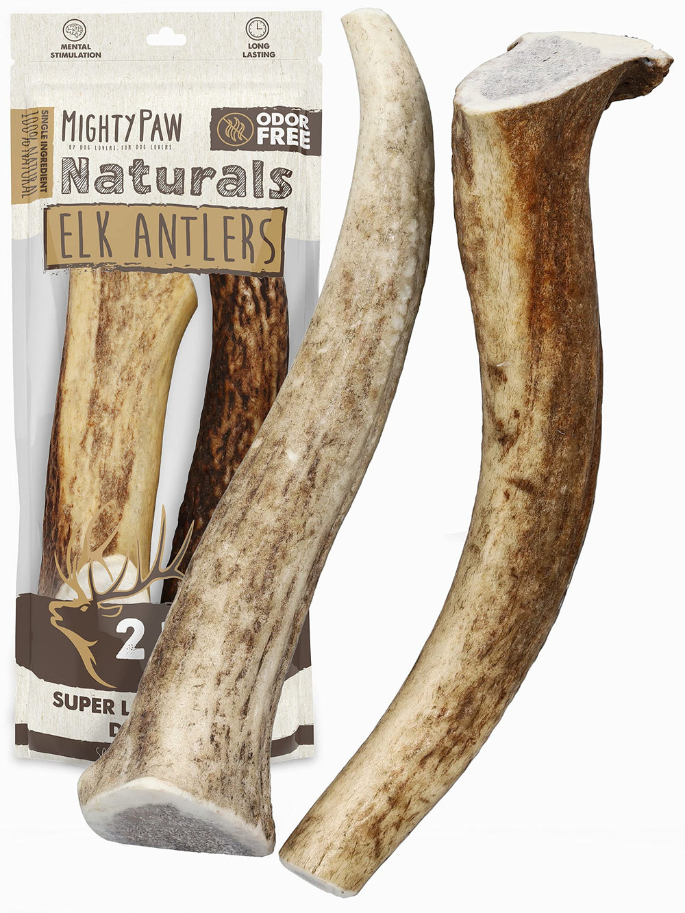 Mighty Paw split elk antlers pack of 2—long-lasting chew for aggressive chewers.