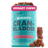 Mighty Paw Waggables Cran-Bladder bottle closeup shows premium urinary health support.