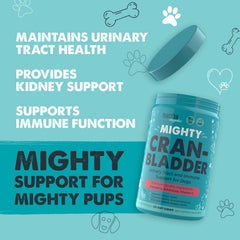 Mighty Paw Waggables Cran-Bladder chews bag highlights bacon flavor for easy daily dosing.