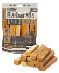 Mighty Paw Yak Cheese Chews packaging front shows a clean odor-free option for dogs