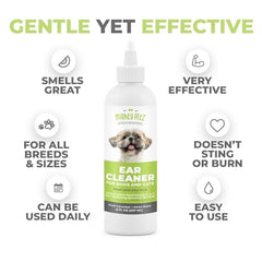 Mighty Petz ear cleaner bottle label highlights USA-made quality