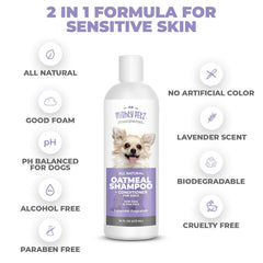 Mighty Petz oatmeal dog shampoo lather highlights natural ingredients and gentle cleansing.
