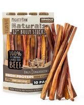 Mighty Paw Naturals bully-stick packaging highlights 12-inch chew for long-lasting fun