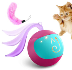Migipaws interactive cat ball toy set in Rose shows rolling action to promote active play.