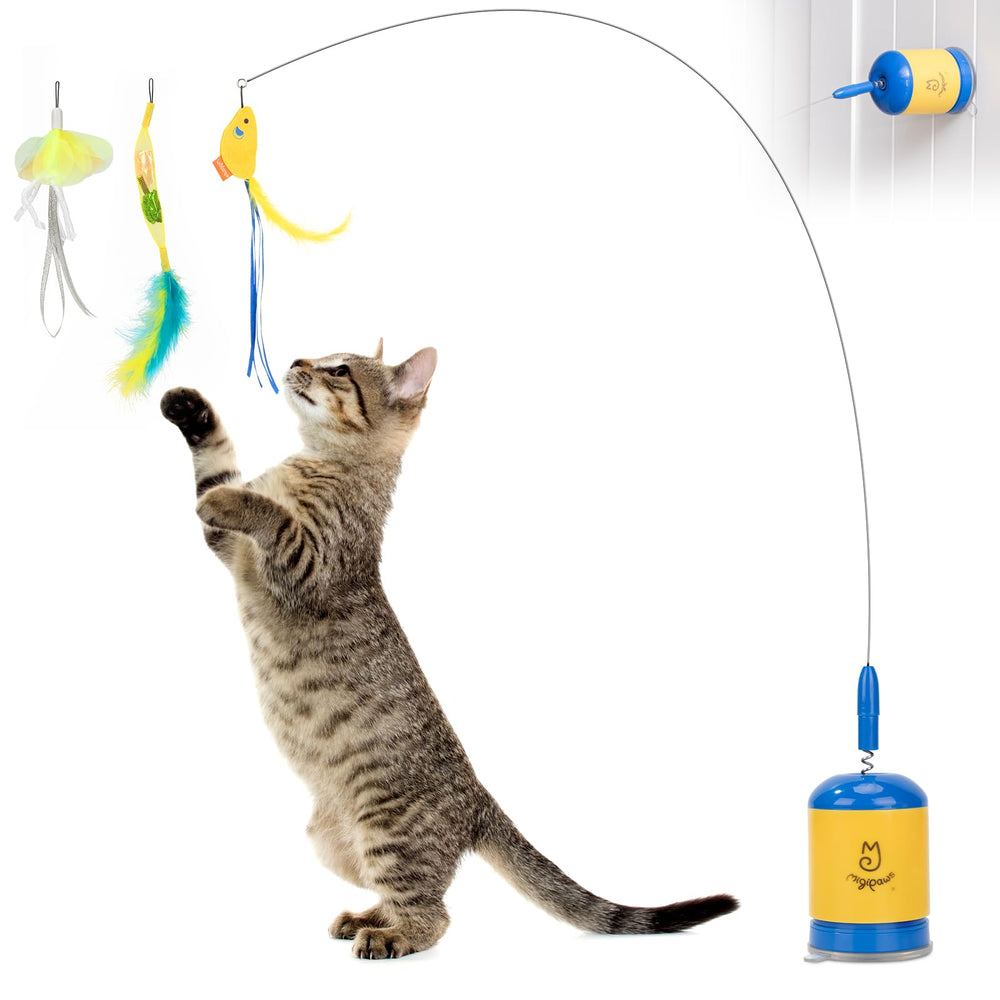 Migipaws teaser wand blue assembly view for interactive indoor play