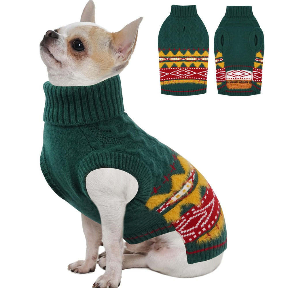 MIGOHI Cozy Dog Sweater green XS close-up of knit for soft warmth and flexible fit.