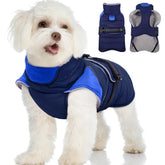 MIGOHI waterproof dog winter coat front view in dark blue shows warmth and weather protection
