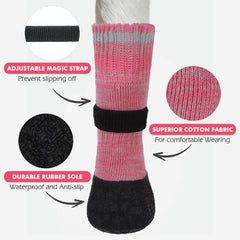 Mihachi anti-slip dog socks pink side view showing secure fit