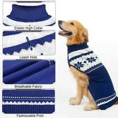 Mihachi dog sweater navy blue high-neck close-up for full-coverage protection