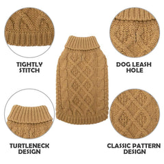 Mihachi Turtleneck Dog Sweater leash hole detail confirms convenient access at neck.