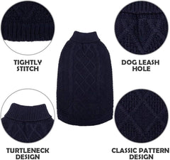 Mihachi turtleneck dog sweater leash-hole detail for easy walks.