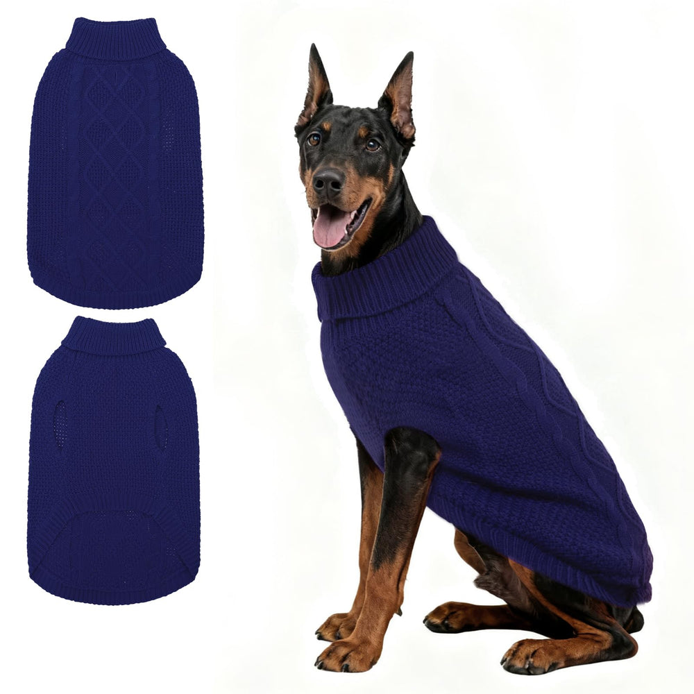Mihachi turtleneck dog sweater navy 3xl on model dog for cozy outdoor walks.