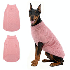 Mihachi Turtleneck Dog Sweater pink front view for warm winter styling