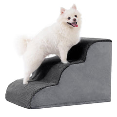 MIHIKK dog stairs curve 3-step side view for easier bed access