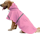 Mikayoo pink XL dog raincoat back view with reflective strip for night visibility