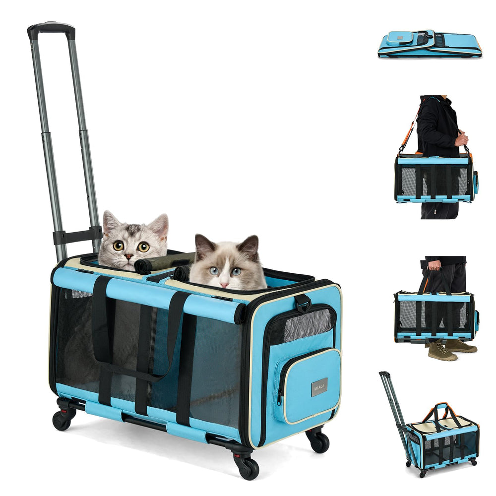 MILADA large cat carrier with wheels enables smooth travel on busy roads.