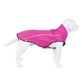 Mile High Life dog raincoat front view shows pink waterproof shell protecting during rain