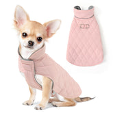 Mile High Life dog warm coat pink back view promotes cozy warmth on outdoor walks