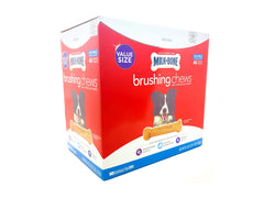 Milk-Bone Brushing Chews for dogs 25-49 lbs demonstrates daily dental care option.