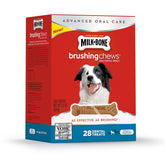 Milk-Bone Brushing Chews twist bone with nubs aids dental cleaning for dogs.