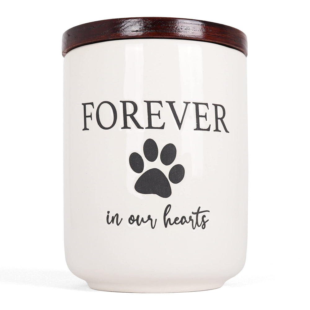 Milltown Merchants paw print ceramic pet urn—lasting keepsake for ashes.