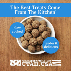 Milo's Kitchen chicken meatballs bite-size pieces for dogs savoring homestyle flavor