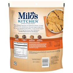 Milo's Kitchen real chicken ingredient label highlights number one ingredient.
