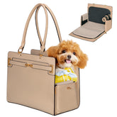 Minsong 2-in-1 purse carrier front view highlights stylish vegan leather for on-the-go pets.