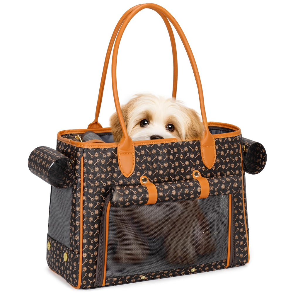 Minsong fashion pet carrier purse coffee front view, stylish and portable for small pets