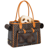 Minsong fashion pet carrier purse coffee front view, stylish and portable for small pets