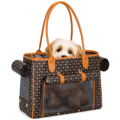 Minsong fashion pet carrier purse coffee front view, stylish and portable for small pets