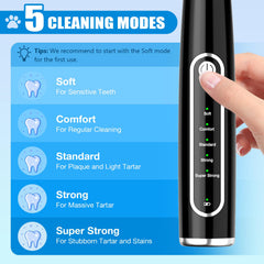 MIONJO dog tartar remover held in hand demonstrates ergonomic, manageable size for easy use.