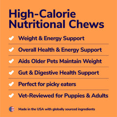 Miracle Vet dog weight gainer chews serving portion shows measured daily serving