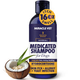 Miracle Vet medicated dog shampoo bottle front demonstrates a relief-focused, skin-supporting wash for itchy skin relief.