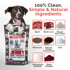 Miss Nelly's chicken jerky soft sticks shown for easy-breaking training rewards.
