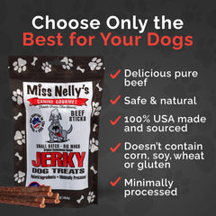 Miss Nelly's jerky two-flavor pack displays beef and chicken options for dogs.