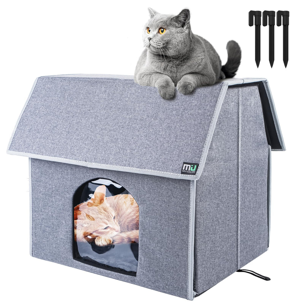 MIU COLOR outdoor cat house front view highlights weatherproof, stable shelter for outdoor cats.