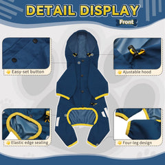 Miucat dog raincoat blue hidden leash hole detail enables easy leash attachment