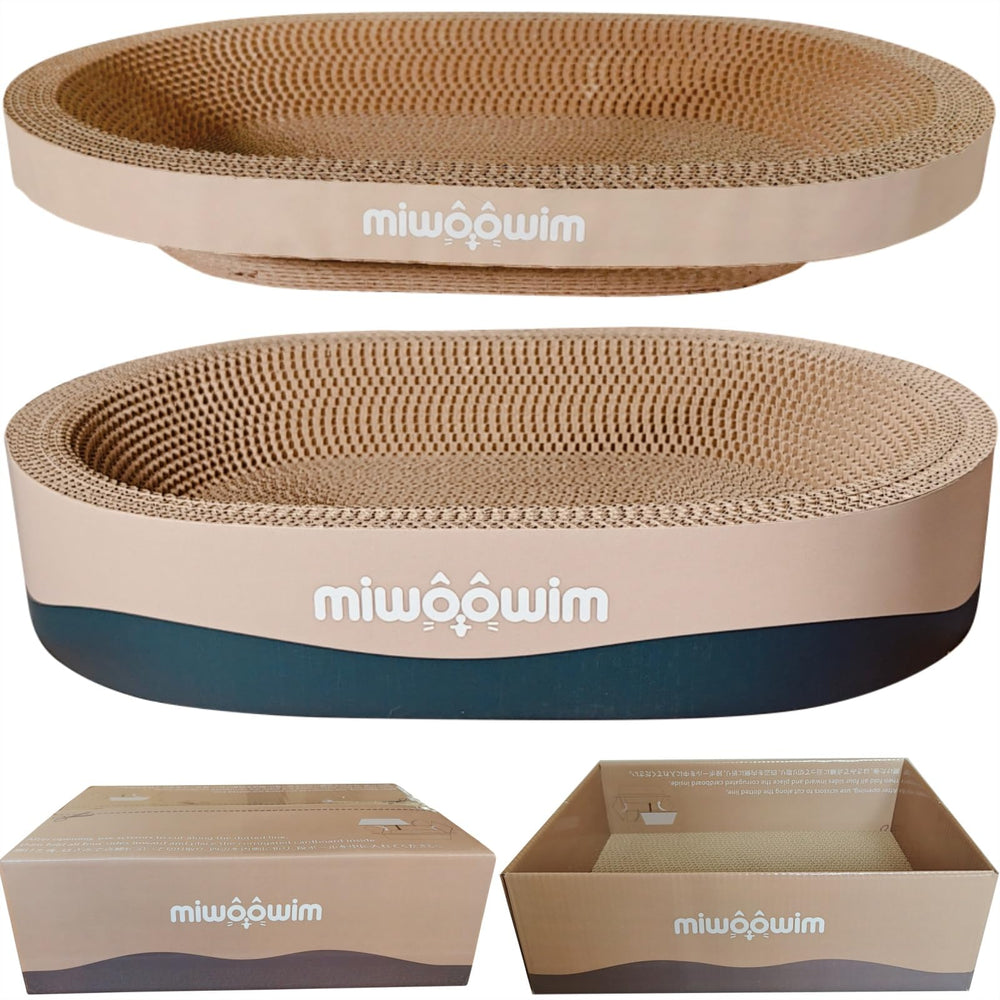 miwoowim 3PSC oval cat scratcher bed setup offers compact lounge for indoor cats.