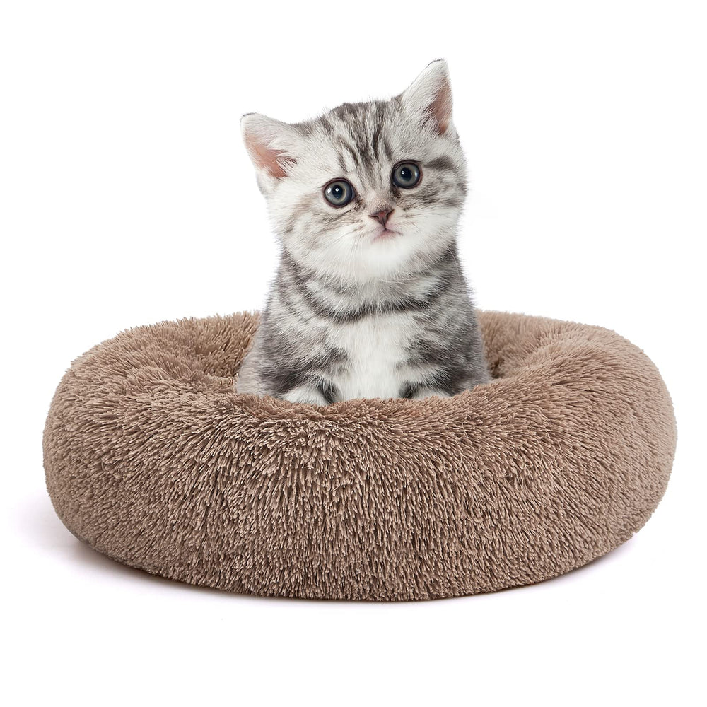 MIXJOY Calming Cat Bed 20in round brown fur close-up for cozy warmth