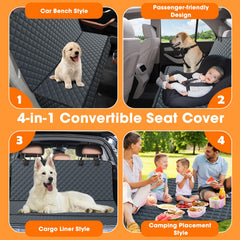 MIXJOY dog car cover 4-in-1 convertible design showcases bench, hammock, and cargo liner versatility