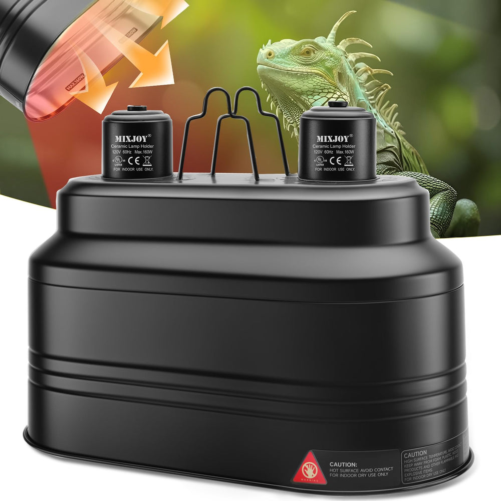MIXJOY dual reptile light fixture showing two bulbs for heat and UVB